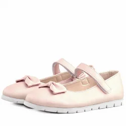 Rakerplus Pudra Pembe Fiyonklu Cırtlı Kız Çocuk Babet Ayakkabı