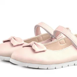 Rakerplus Pudra Pembe Fiyonklu Cırtlı Kız Çocuk Babet Ayakkabı