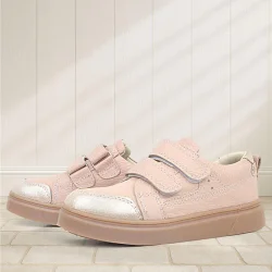 Rakerplus Pudra Simli Hakiki Deri Cırtlı Kız Çocuk Sneaker Ayakkabı