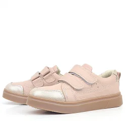 Rakerplus Pudra Simli Hakiki Deri Cırtlı Kız Çocuk Sneaker Ayakkabı