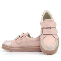 Rakerplus Pudra Simli Hakiki Deri Cırtlı Kız Çocuk Sneaker Ayakkabı