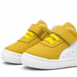 Rakerplus Pup Hakiki Deri Sarı Cırtlı Lastikli Bebek Sneaker