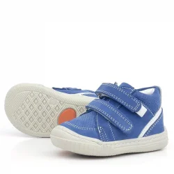 Rakerplus Raya Hakiki Deri Mavi Beyaz Cırtlı Bebek Bot