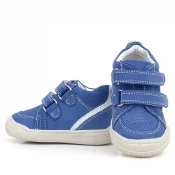 Rakerplus Raya Hakiki Deri Mavi Beyaz Cırtlı Bebek Bot