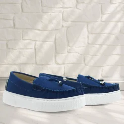 Rakerplus Saks Mavi Süet Ekstra Hafif Çocuk Makosen Ayakkabı