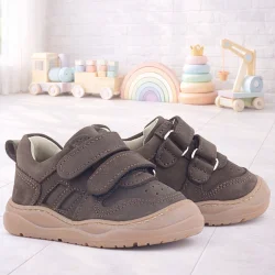 Rakerplus Schaggy Hakiki Deri Koyu Kahve Cırtlı Bebek Spor Ayakkabı