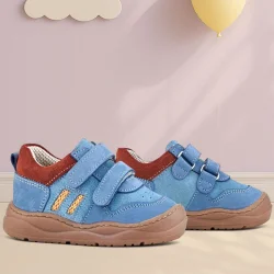 Rakerplus Schaggy Hakiki Deri Mavi Bordo Cırtlı Bebek Spor Ayakkabı