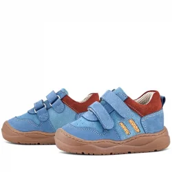 Rakerplus Schaggy Hakiki Deri Mavi Bordo Cırtlı Bebek Spor Ayakkabı