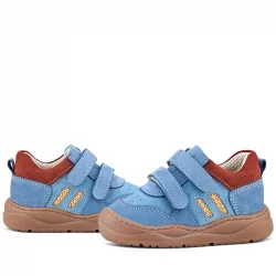 Rakerplus Schaggy Hakiki Deri Mavi Bordo Cırtlı Bebek Spor Ayakkabı