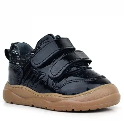 Rakerplus Schaggy Hakiki Deri Parlak Siyah Bebek Spor Ayakkabı