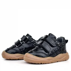 Rakerplus Schaggy Hakiki Deri Parlak Siyah Bebek Spor Ayakkabı