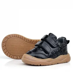 Rakerplus Schaggy Hakiki Deri Parlak Siyah Bebek Spor Ayakkabı