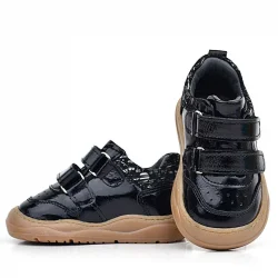 Rakerplus Schaggy Hakiki Deri Parlak Siyah Bebek Spor Ayakkabı