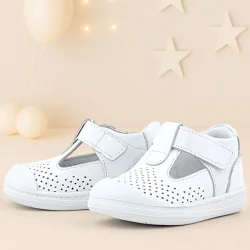 Rakerplus Shaun Hakiki Deri Beyaz Cilt Cırtlı Anatomik Bebek Sandalet