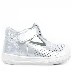 Rakerplus Shaun Hakiki Deri Beyaz Simli Cırtlı Anatomik Bebek Sandalet Ayakkabı