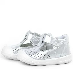 Rakerplus Shaun Hakiki Deri Beyaz Simli Cırtlı Anatomik Bebek Sandalet Ayakkabı