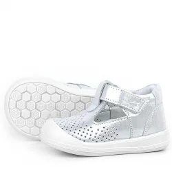 Rakerplus Shaun Hakiki Deri Beyaz Simli Cırtlı Anatomik Bebek Sandalet Ayakkabı