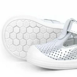 Rakerplus Shaun Hakiki Deri Beyaz Simli Cırtlı Anatomik Bebek Sandalet Ayakkabı