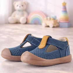 Rakerplus Shaun Hakiki Deri Gri Taba Cırtlı Anatomik Bebek Sandalet