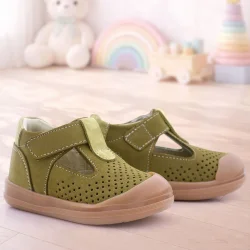 Rakerplus Shaun Hakiki Deri Haki Yeşil Cırtlı Anatomik Bebek Sandalet