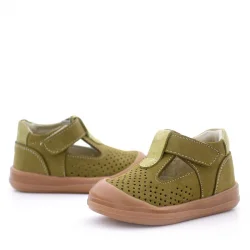 Rakerplus Shaun Hakiki Deri Haki Yeşil Cırtlı Anatomik Bebek Sandalet