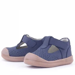 Rakerplus Shaun Hakiki Deri Koyu Lacivert Cırtlı Anatomik Bebek Sandalet