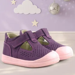 Rakerplus Shaun Hakiki Deri Mor Cırtlı Anatomik Bebek Sandalet