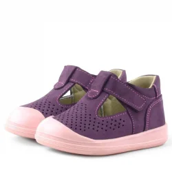 Rakerplus Shaun Hakiki Deri Mor Cırtlı Anatomik Bebek Sandalet