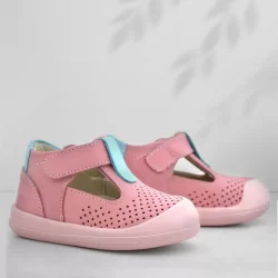 Rakerplus Shaun Hakiki Deri Pembe Mavi Cırtlı Anatomik Bebek Sandalet