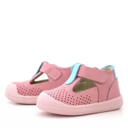 Rakerplus Shaun Hakiki Deri Pembe Mavi Cırtlı Anatomik Bebek Sandalet