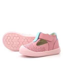 Rakerplus Shaun Hakiki Deri Pembe Mavi Cırtlı Anatomik Bebek Sandalet