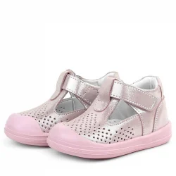 Rakerplus Shaun Hakiki Deri Pembe Simli Cırtlı Anatomik Bebek Sandalet Ayakkabı