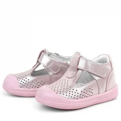 Rakerplus Shaun Hakiki Deri Pembe Simli Cırtlı Anatomik Bebek Sandalet Ayakkabı