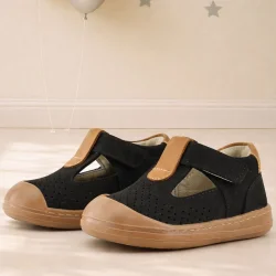 Rakerplus Shaun Hakiki Deri Siyah Taba Cırtlı Anatomik Bebek Sandalet