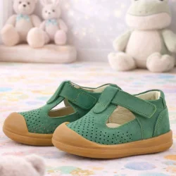 Rakerplus Shaun Hakiki Deri Yeşil Cırtlı Anatomik Bebek Sandalet