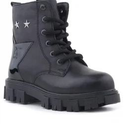 Rakerplus Siyah Bağcıklı Fermuarlı Metal Detaylı Kız Çocuk Bot