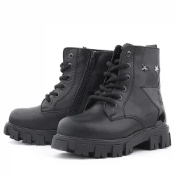 Rakerplus Siyah Bağcıklı Fermuarlı Metal Detaylı Kız Çocuk Bot