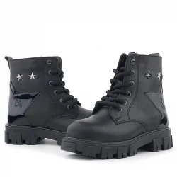 Rakerplus Siyah Bağcıklı Fermuarlı Metal Detaylı Kız Çocuk Bot