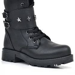 Rakerplus Siyah Bağcıklı Fermuarlı Yıldız Detaylı Kız Çocuk Bot