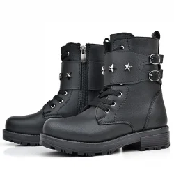 Rakerplus Siyah Bağcıklı Fermuarlı Yıldız Detaylı Kız Çocuk Bot