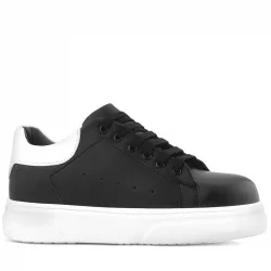 Rakerplus Siyah Cilt Bağcıklı Hafif Beyaz Tabanlı Çocuk Spor Ayakkabı