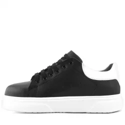 Rakerplus Siyah Cilt Bağcıklı Hafif Beyaz Tabanlı Çocuk Spor Ayakkabı