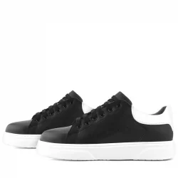 Rakerplus Siyah Cilt Bağcıklı Hafif Beyaz Tabanlı Çocuk Spor Ayakkabı