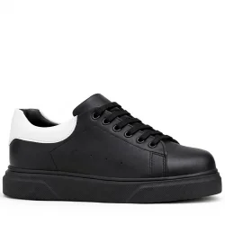 Rakerplus Siyah Cilt Bağcıklı Hafif Siyah Tabanlı Çocuk Spor Ayakkabı