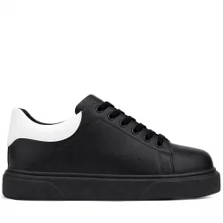 Rakerplus Siyah Cilt Bağcıklı Hafif Siyah Tabanlı Çocuk Spor Ayakkabı