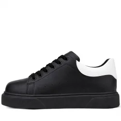 Rakerplus Siyah Cilt Bağcıklı Hafif Siyah Tabanlı Çocuk Spor Ayakkabı