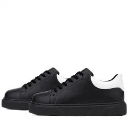 Rakerplus Siyah Cilt Bağcıklı Hafif Siyah Tabanlı Çocuk Spor Ayakkabı