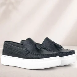 Rakerplus Siyah Cilt Erkek Çocuk Makosen Ayakkabı