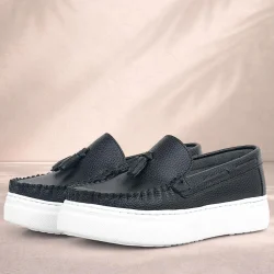 Rakerplus Siyah Cilt Erkek Çocuk Makosen Ayakkabı