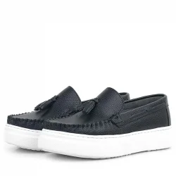 Rakerplus Siyah Cilt Erkek Çocuk Makosen Ayakkabı